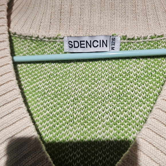 SDENCIN Green and Cream Houndstooth Sweater Vest Oversized Medium 24 PTP - Picture 3 of 4